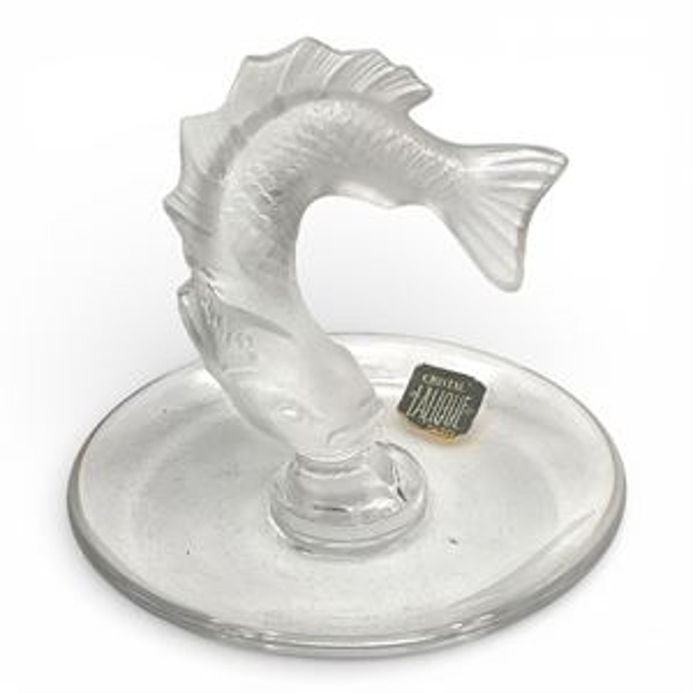Vintage Lalique France Frosted Crystal Koi Fish Ring Dish Signed 1970s Art Glass